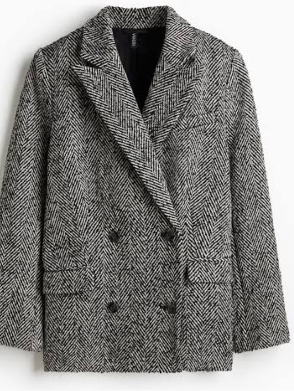 H&M Black & White Herringbone Double-Breasted Blazer